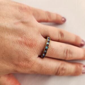 HEIDI DAUS Multi Crystal Pavé Ring Band Bronze Size 9 Purple Blue Thin Swarovski